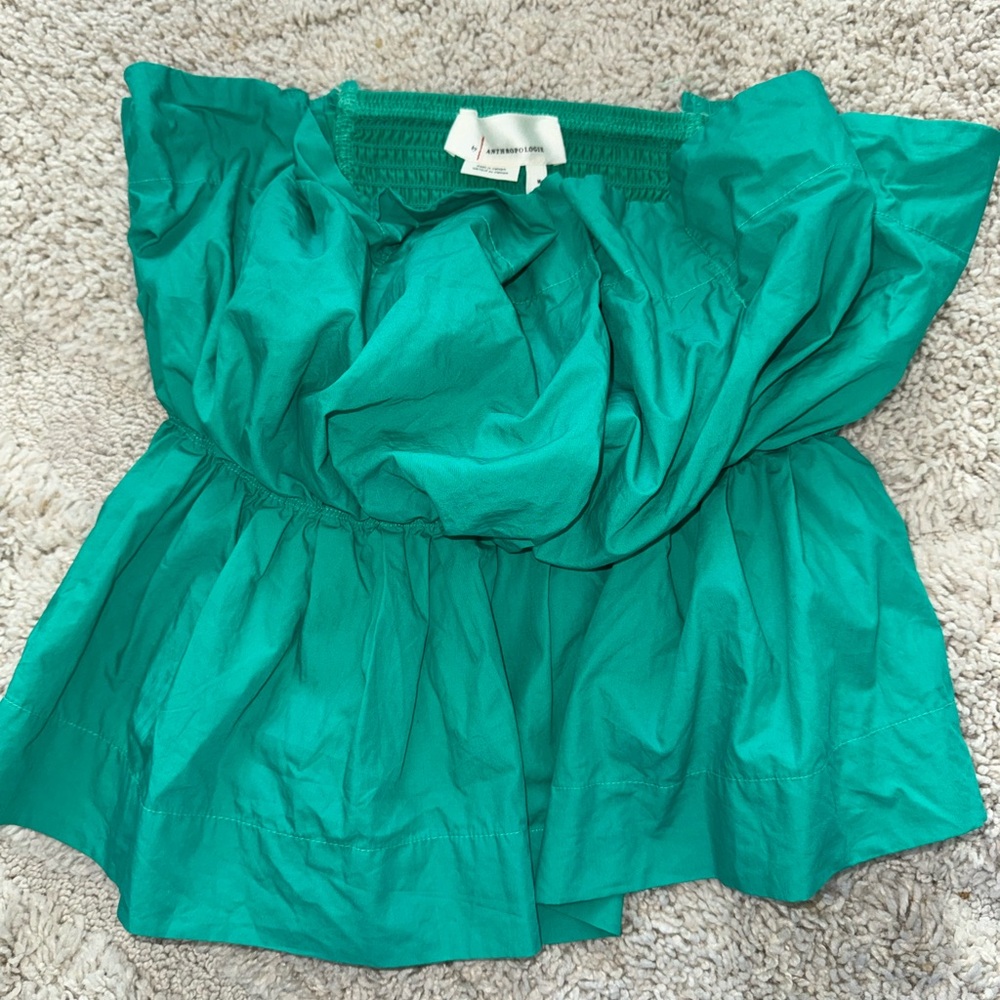 Anthropologie Teal Strapless Pleated Crop Top - Picture 2 of 6